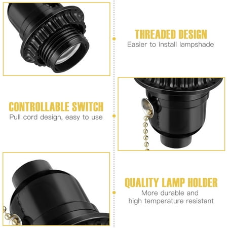 

Mobestech 2pcs Plastic Lamp Bases Adapter E27 Light Bulb Lamp Holder Pendant Screw Socket Vintage with Pull Zipper (Black)