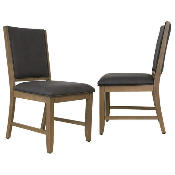Sunset Trading Saunders Upholstered Dining Chairs | Set of 2 | Gray Upholstered Padded Seat and Back Parsons Sidechair | Brown Acacia Wood