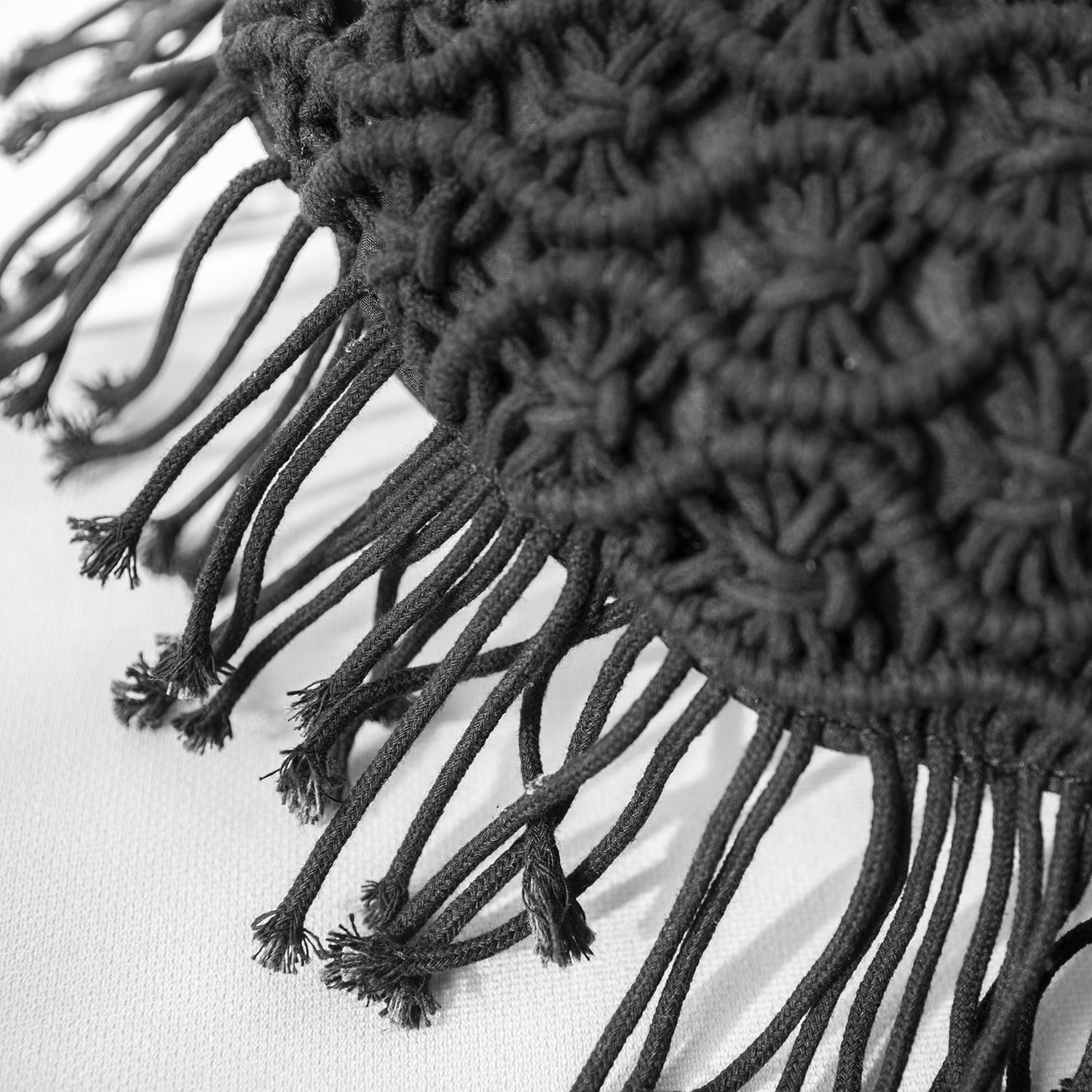 Phantoscope 100% Cotton Handmade Crochet Woven Boho with Tassels Series Decorative Throw Pillow, 18" x 18" Square, Black, 1 Pack