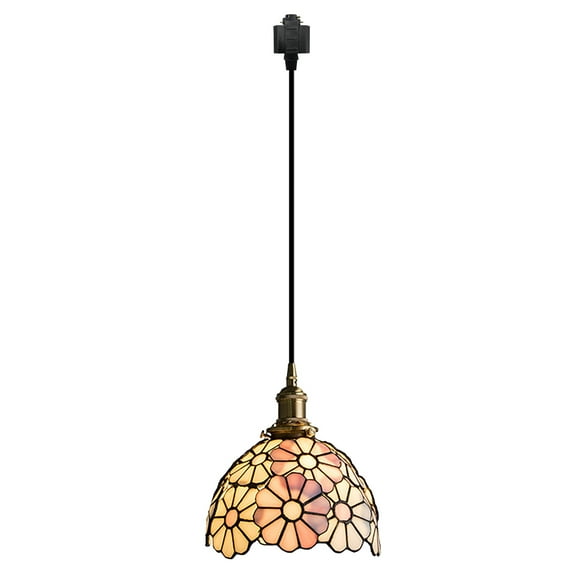 Kiven H-Type Track Lighting Pendants,Antiqued h Track Pendant Lights with Art Glass Lampshade,Tiffany Decorative Track Lighting Fixture for Hallway Restaurant Kitchen Island Corner(1-Light)