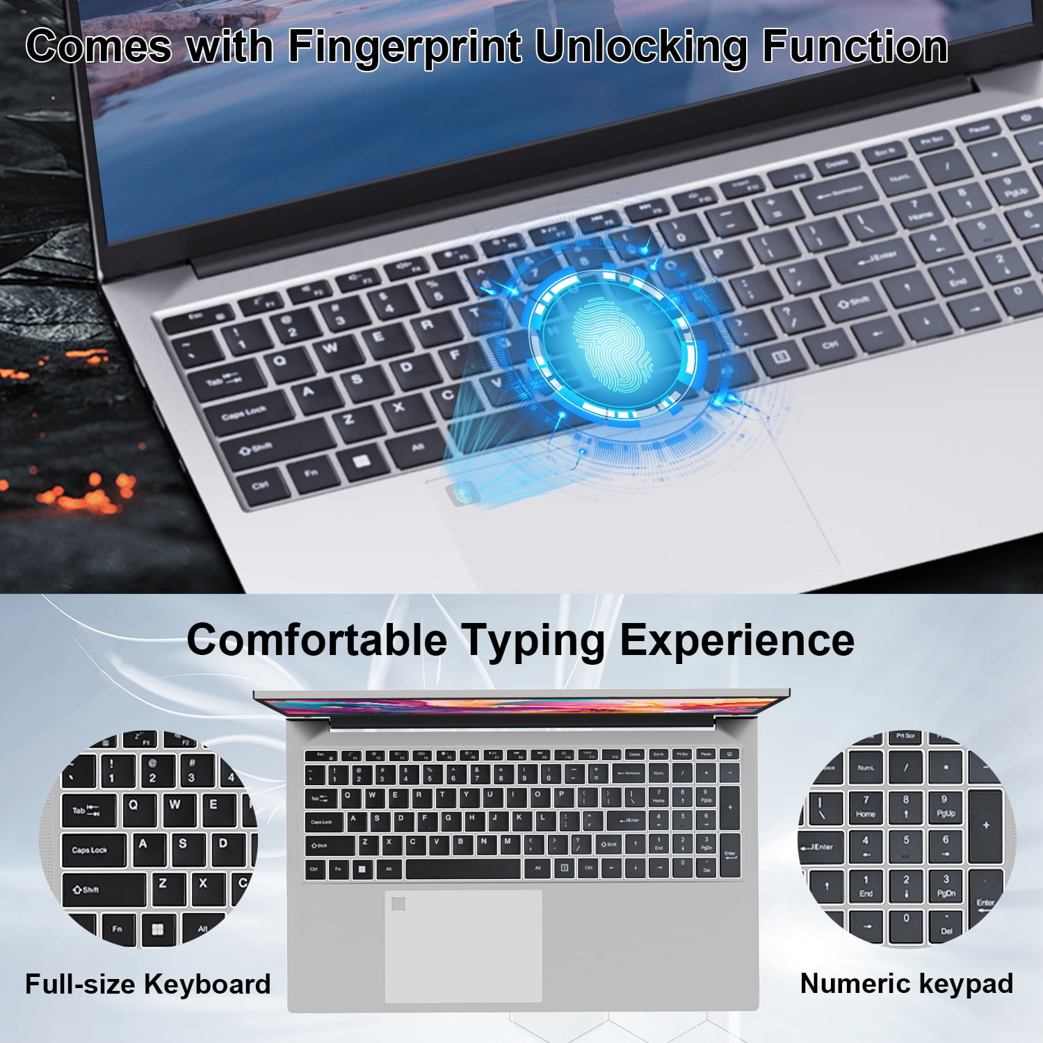 SANPTENT 17.3" Windows 11 Pro Laptop 16GB RAM 512GB SSD with 4 Core Intel Celeron N5095, 1600x900 IPS Screen, FingerPrint, Backlit Keyboard