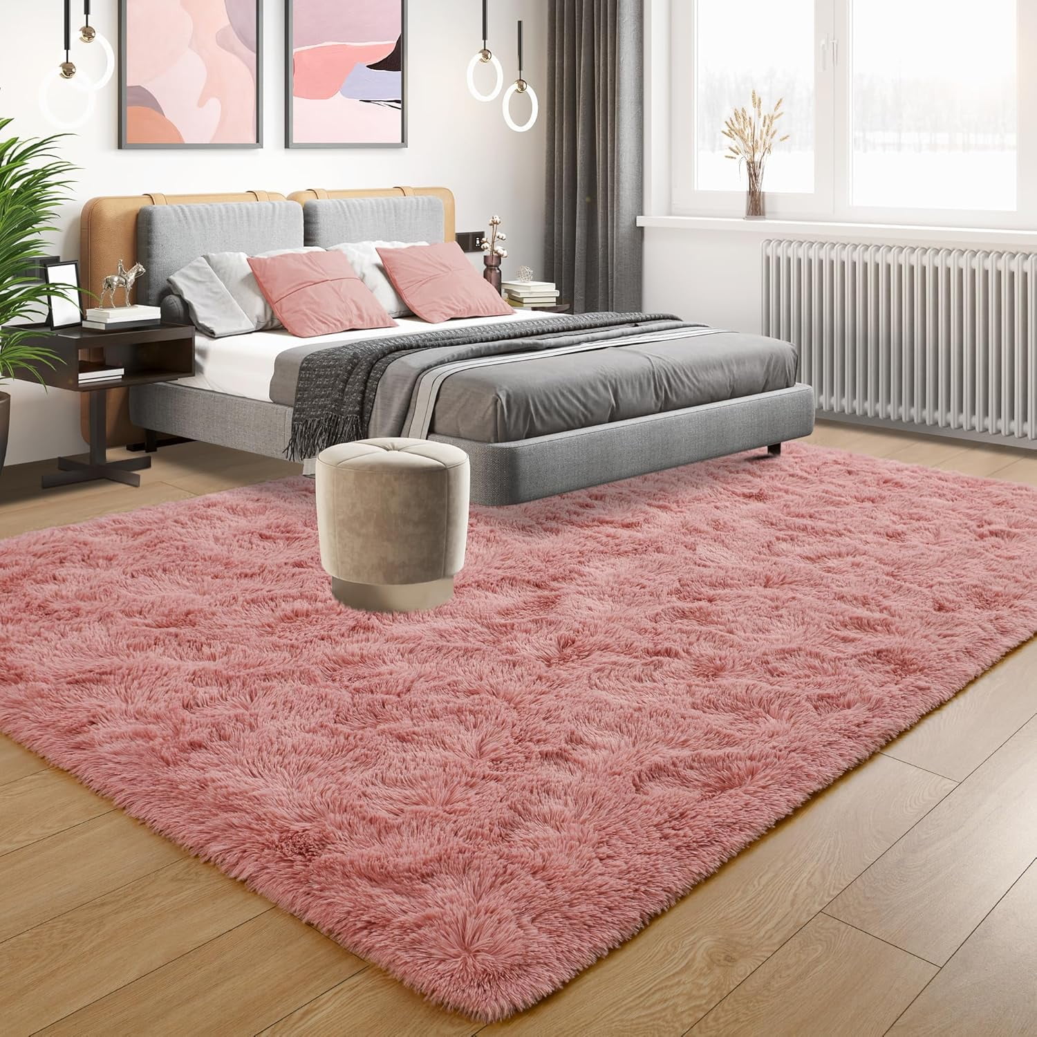 Lochas Soft Plush Fluffy Rugs Modern Indoor Shaggy Area Rug for Bedroom Living Room Home Decor Floor Carpet,5'x8',Blush Pink