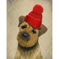 thumbnail image 2 of Fab Funky 12x14 Black Ornate Wood Framed with Double Matting Museum Art Print Titled - Border Terrier with Red Bobble Hat, 2 of 4