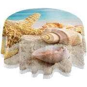 SKYSONIC 60" Starfishs Shells Sea Round Tablecloth Summer BeachTable Cloth Cover Mat Home Decorative for Dining Holiday Party Wedding Picnic Tabletop