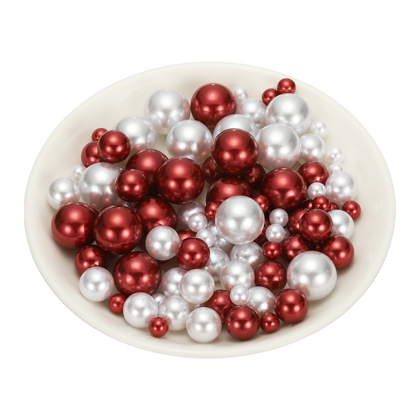 Uxcell 300Pcs Faux Pearl for Crafting, 8/14/20mm No Hole Round Pearls Beads, White/Red