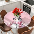thumbnail image 2 of Pink Snowman Christmas Table Cloth, Round Fitted Tablecloths with Elastic Edge, Xmas Pink Snowflake Winter Wipeable Waterproof Table Cover for Kitchen Wedding 55-60 Inches, 2 of 4