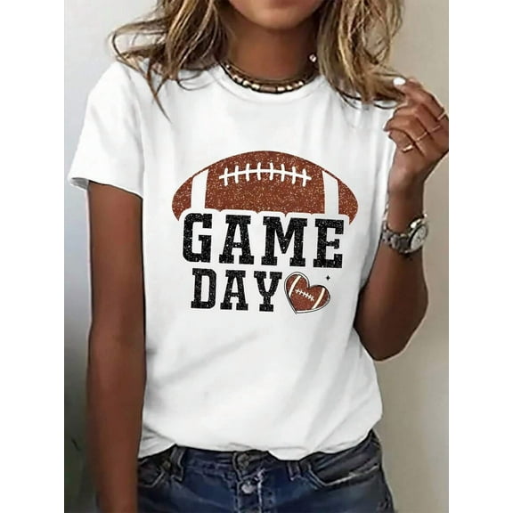 Women's Casual Football Graphic Tee - Short Sleeve, Crew Neck, Breathable Cotton Summer Top - For Women - Perfect For Casual Wear, Sports & Everyday Activities - Great Gift For Football Fans