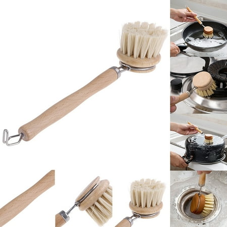 

1pc Household Wooden Long Handle Pan Pot Brush Dish Bowl Washing Cleaning Brush