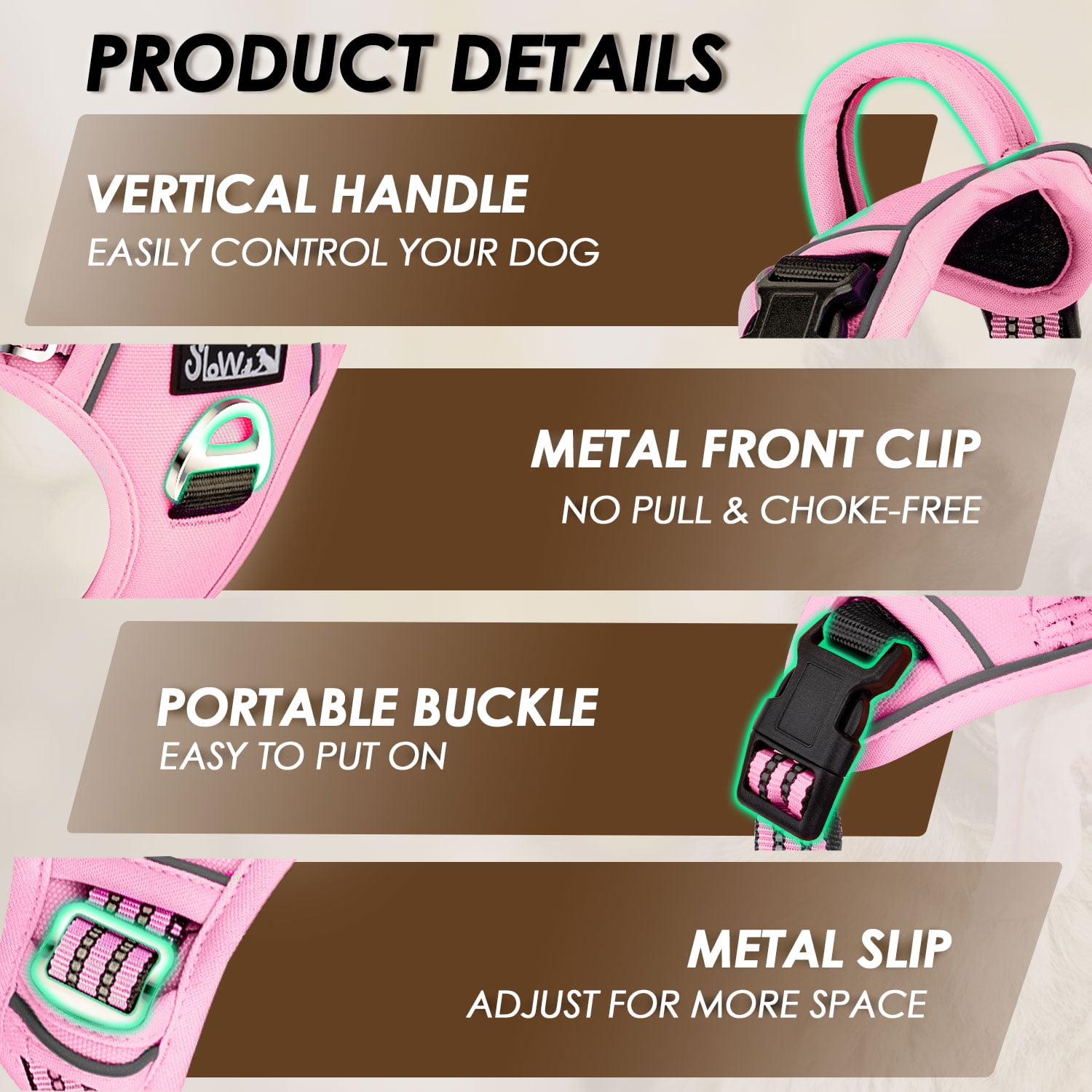 AUTOWT No Pull Dog Harness - Heavy Duty, No Choke Design with 2 Leash Clips & Adjustable Padded Vest