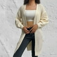 thumbnail image 4 of BiZtdJrK Womens Plus Size Knit Sweater Cardigan Knee Length Long Sleeve Open Front Sweaters Drop Shoulder Casual Fall Cardigans Beige L, 4 of 5
