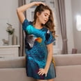 thumbnail image 3 of Naloa Modern Style Blue Parrot Print Women Nightgowns,Womens Loungewear,Short Sleeve Sleepwear,Comfy Ladies Nightdress, 3 of 6