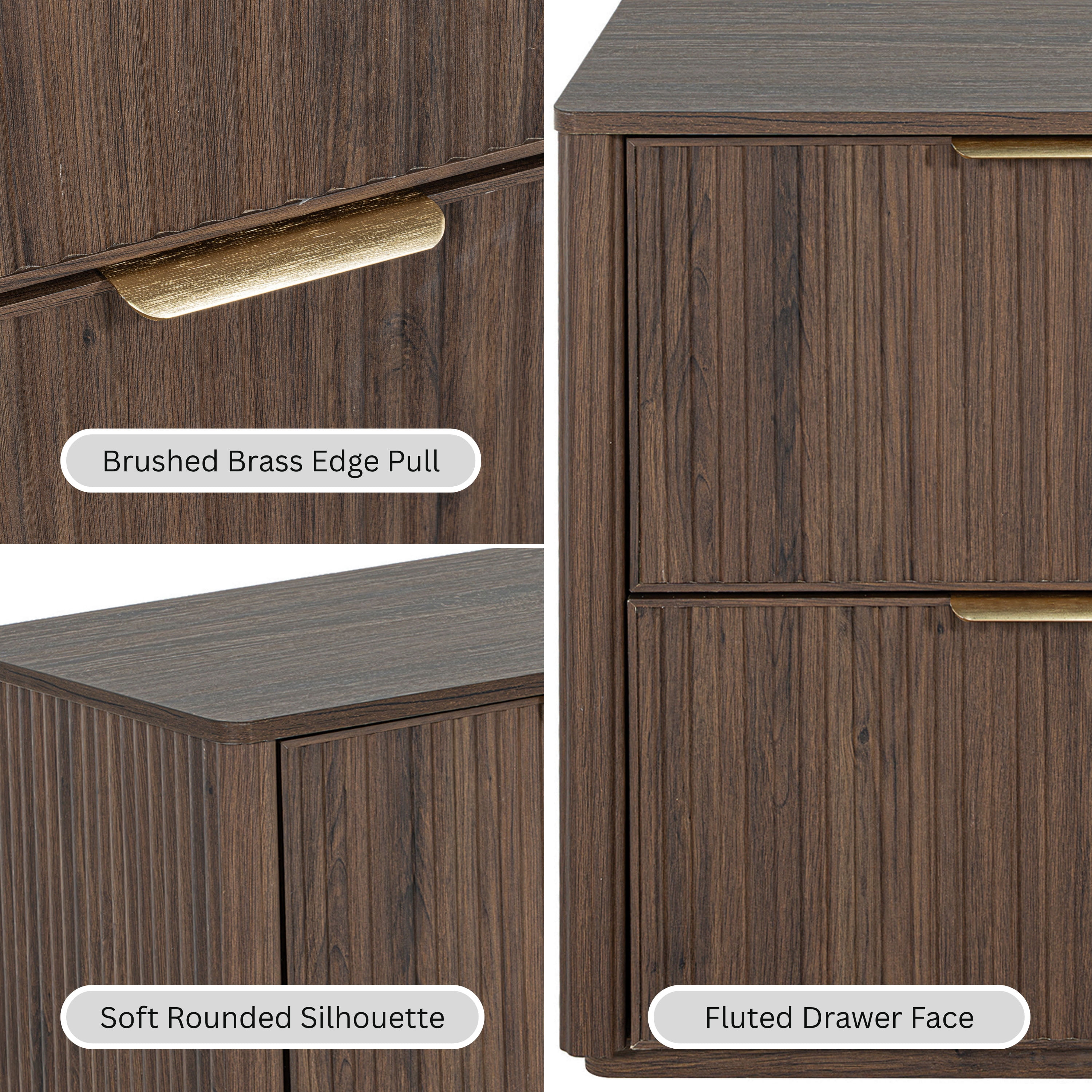 Furniture of America Zerik Modern Wood 2-Drawer Nightstand, Walnut