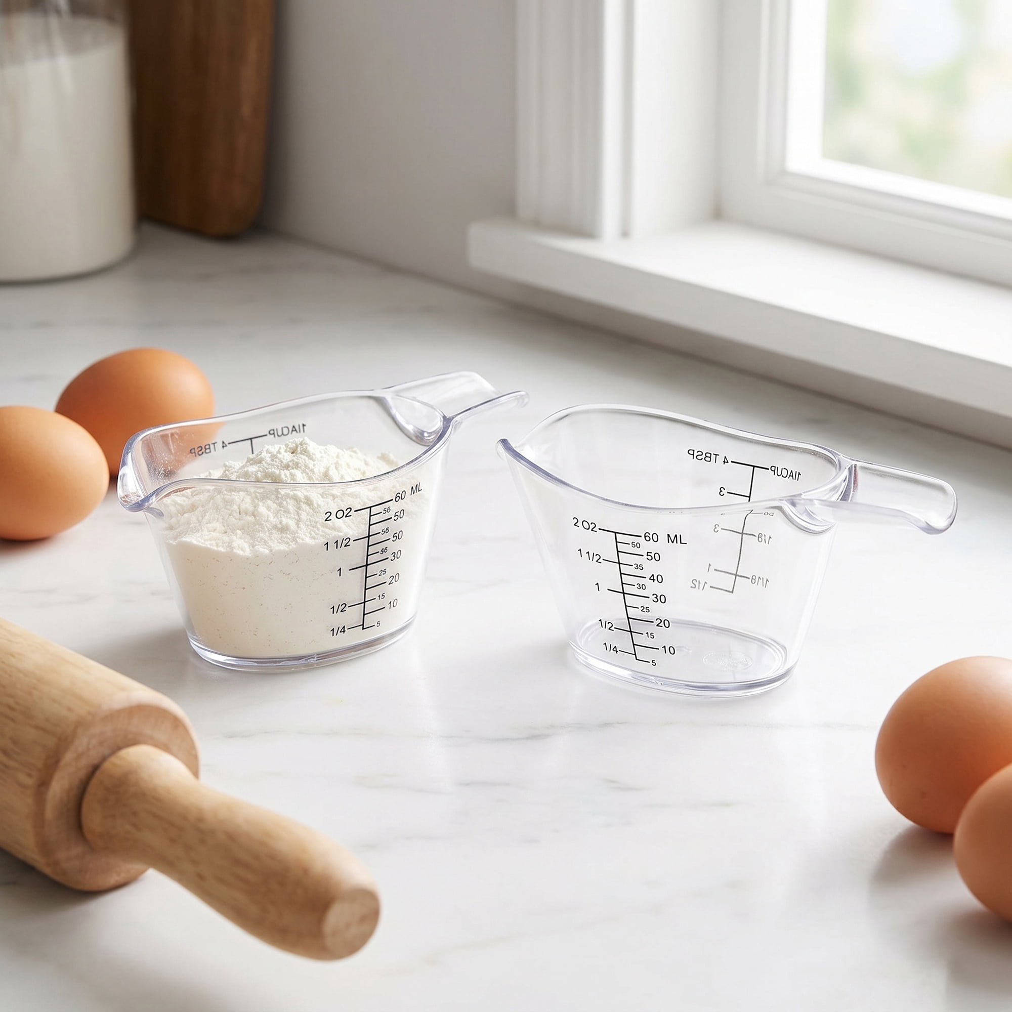 Unique Bargains PS Material Measuring Cup for Kitchen Tasks Clear 60ml 2Pcs