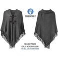 thumbnail image 4 of Poncho Élégant et Chaud pour Femmes (Gris Foncé) Ouvert devant avec Boutons à Franges pour Automne Hiver, 4 of 4