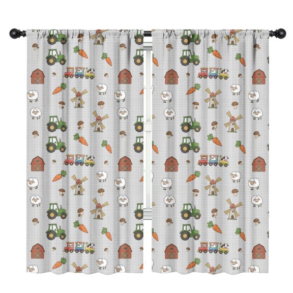 Blackout Kids Curtains,Cartoon Tractors Windmills Gray Pattern Childrens Insulated Curtains Set Of 2,Bedroom Essentials,Toddler Room Decor 42"x84"