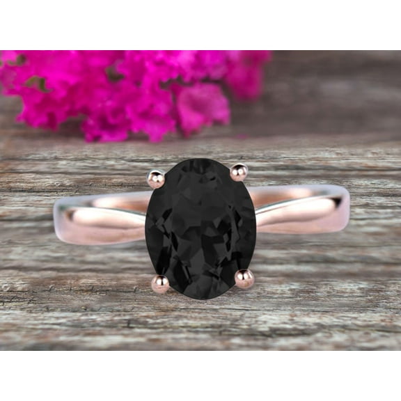 1.25 Carat Oval Cut Black Diamond Moissanite Engagement Ring Solitaire Promise Ring On 10k Rose Gold Personalized for Brides
