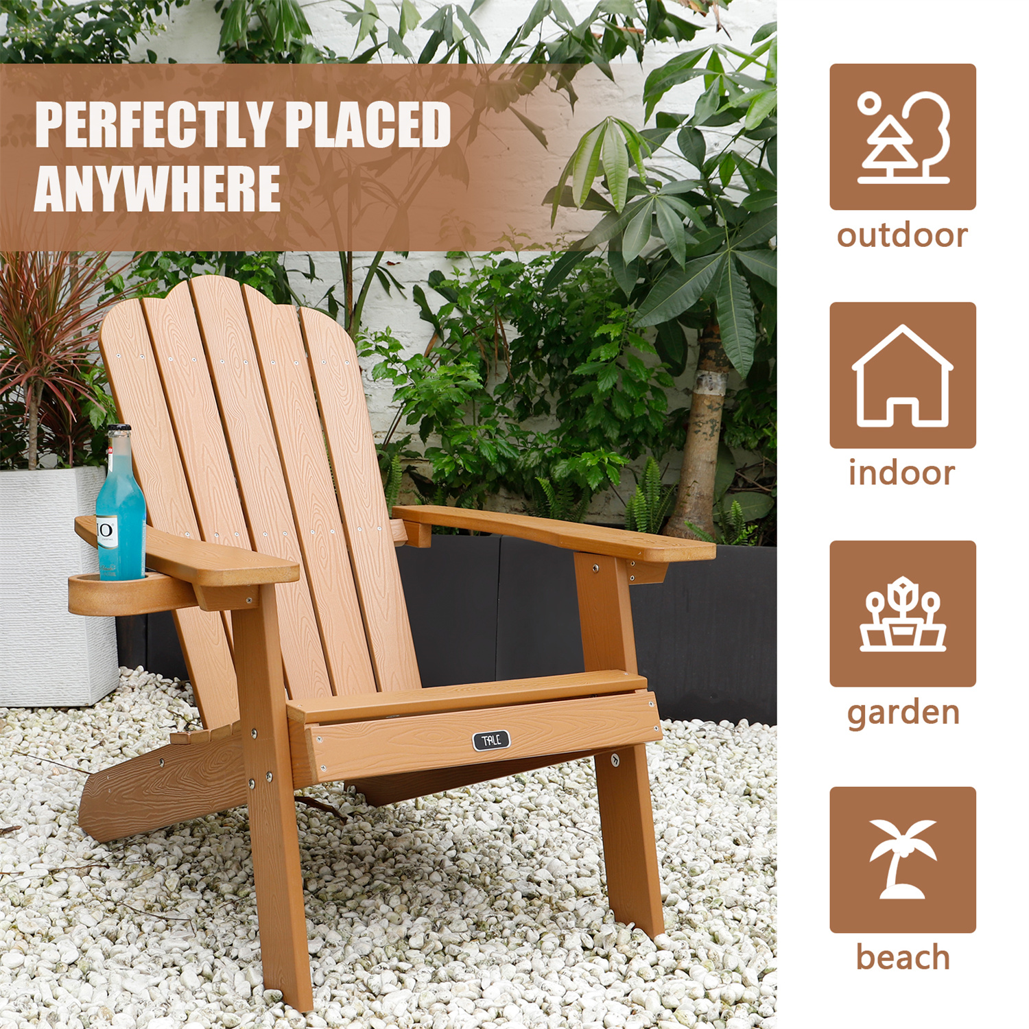 Oversized Folding Adirondack Chair with Cup Holder, Fade-Resistant Lounge Chair, 380lbs Capacity, All-Weather Chair for Lawn Outdoor Patio Deck Garden Porch Lawn, Brown - image 3 of 7