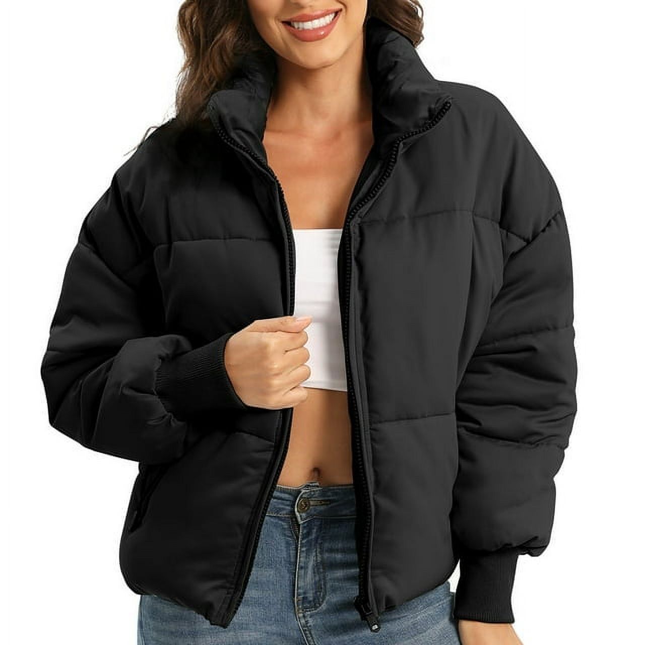 Movsou Women’s Cropped Puffer Jacket with Stand Collar - image 2 of 6