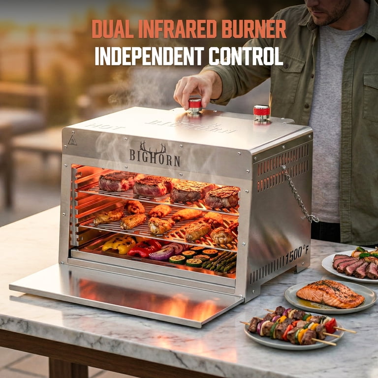 BIG HORN OUTDOORS 1500℉ Dual Infrared Burner Steak Grill with