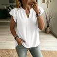 thumbnail image 6 of CQONEPT Womens Cap Short Sleeve Ruffle Blouse Casual Pleated V Neck Dressy Shirts Summer Slim Solid Trendy Work Outfits White M, 6 of 6