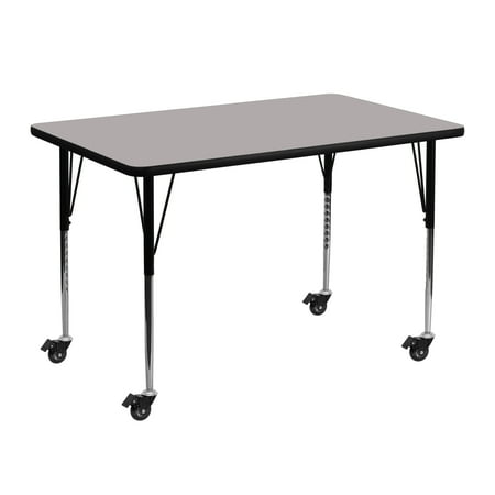 UPC: 0847254080255 | Flash Furniture Wren Mobile 30 W x 48 L Rectangular Grey HP Laminate Activity Table – Standard Height Adjustable Legs