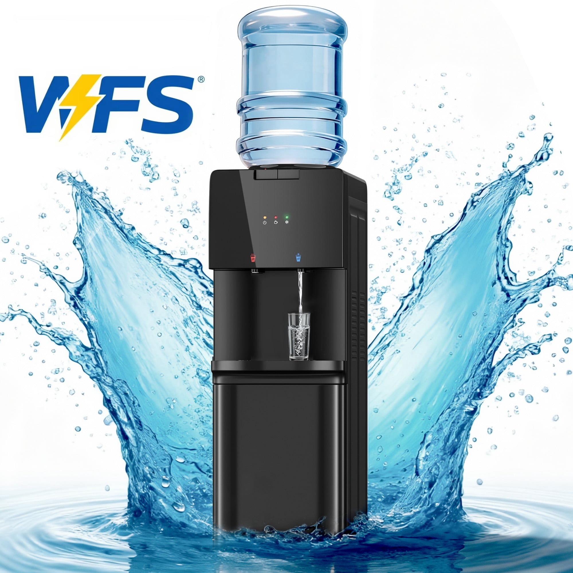 UrbanSync Top Loading Water Dispenser - Hot and Cold Water, Child Lock, Removable Water Tray, Extra Storage, Black