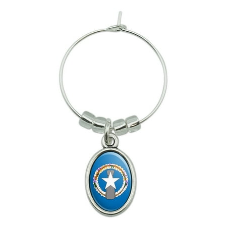 

Northern Mariana Islands US Territory Flag Wine Glass Oval Charm Drink Marker