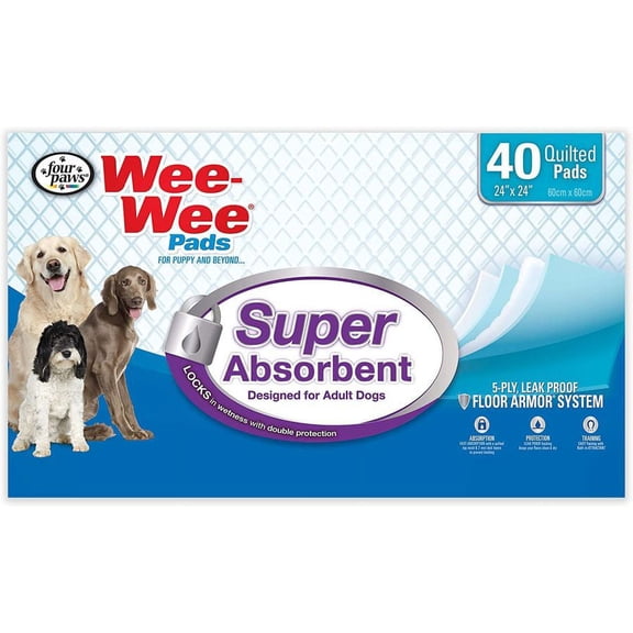 Four Paws Wee Wee Pads - Super Absorbent [Dog, Housebreaking Aids] 40 Pack - (24"L x 24"W)