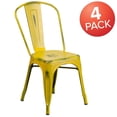 thumbnail image 4 of Commercial Grade 4 Pack Distressed Yellow Metal Indoor-Outdoor Stackable Chair, 4 of 9