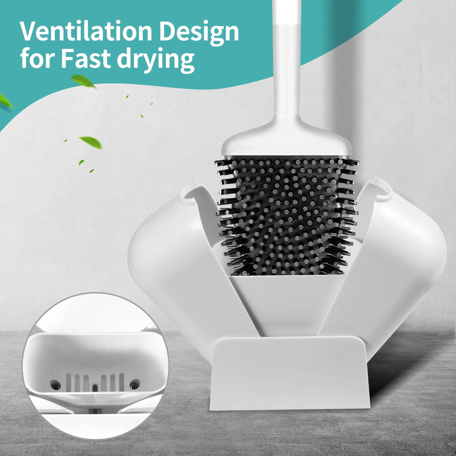 AYAOQIANG 2 Pack Toilet Brush with Ventilated Drying Holder, Silicone Toilet Bowl Brush Bathroom Cleaning Bowl Brush Kit Sturdy Cleaning Toilet Brush White