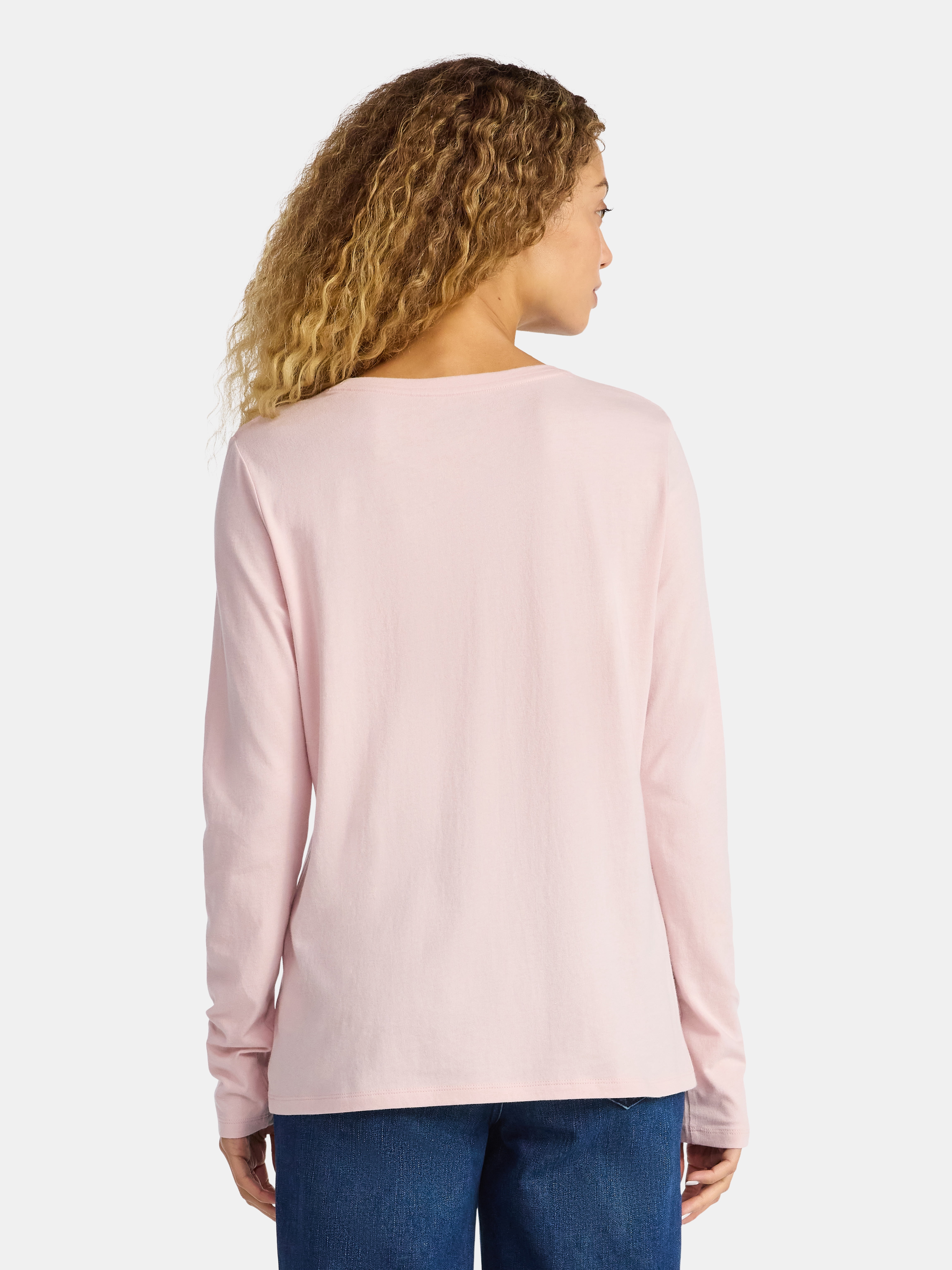 Time and Tru Women's Cotton Crewneck Tee with Long Sleeves, Sizes XS-XXXL