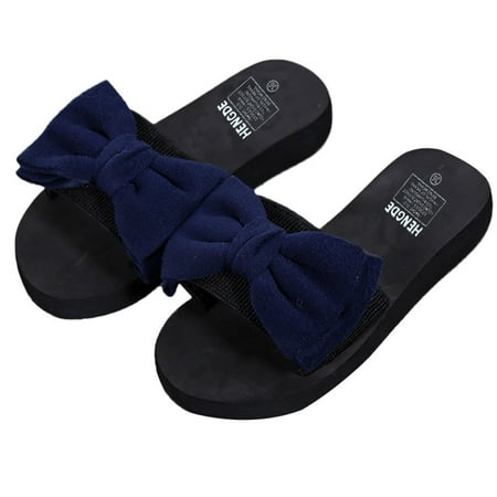 

Wandatree Womens Platform Sandals Bow Strap Indoor Outdoor Beach Flip-flops