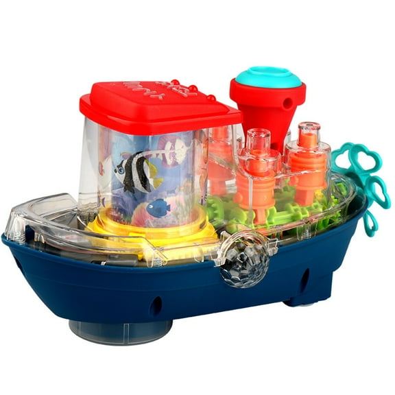 BIBABLYKE Electric Boat Toy for Kids 3  Years Old Boys Girls Transparent Shell Moving Ship Toy with Light & Music Great Gift