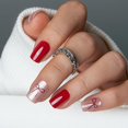 thumbnail image 1 of Curvlife 30pcs Short Press On Nails, Shining Stick on Fake Nails Design Glossy Acrylic Nails Tips Glue on Square Press on Nails For Women False Nail Kit With Nail Glue (Ribbon Red Charm), 1 of 7
