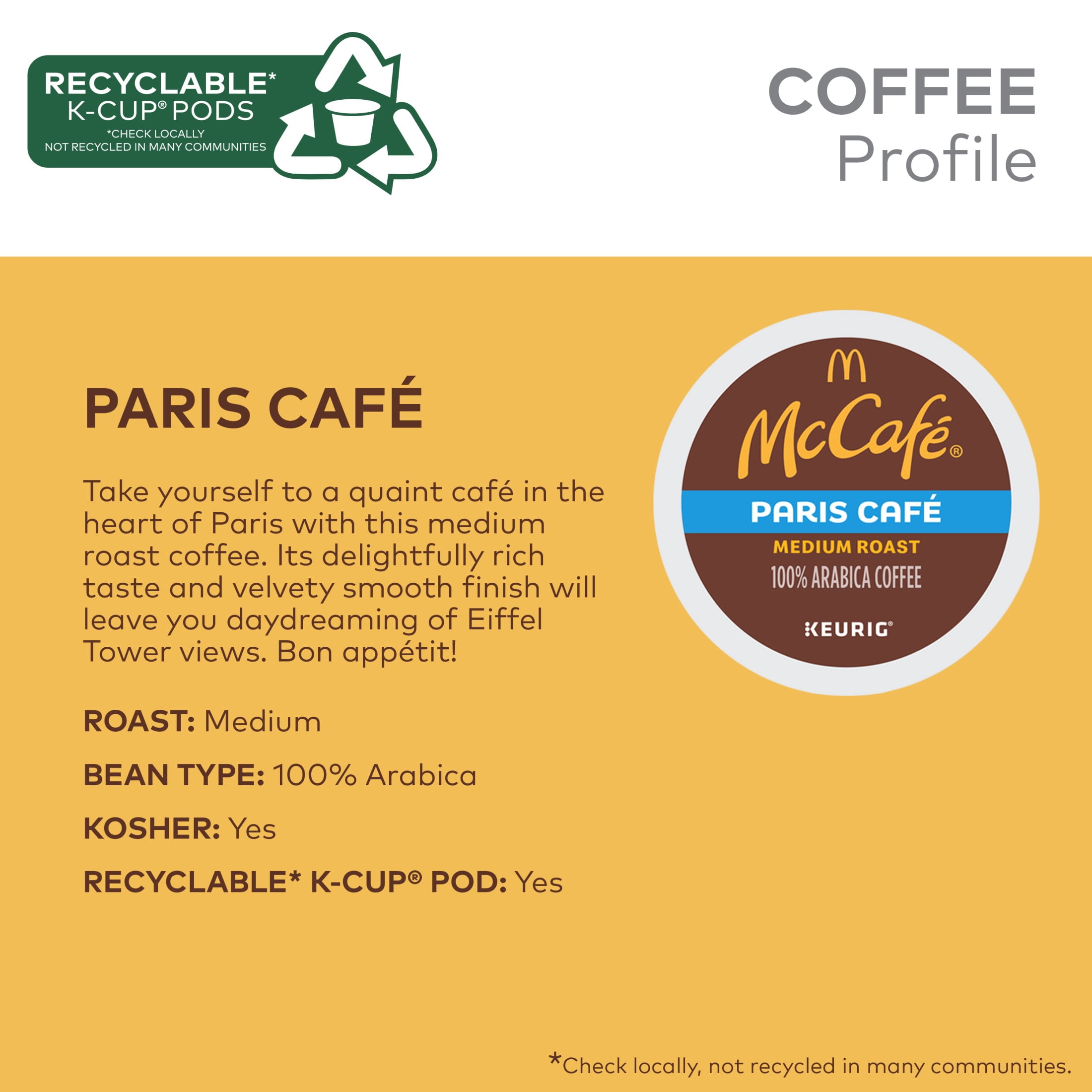 McCafe, Paris Cafe Medium Roast K-Cup Coffee Pods, 24 Count