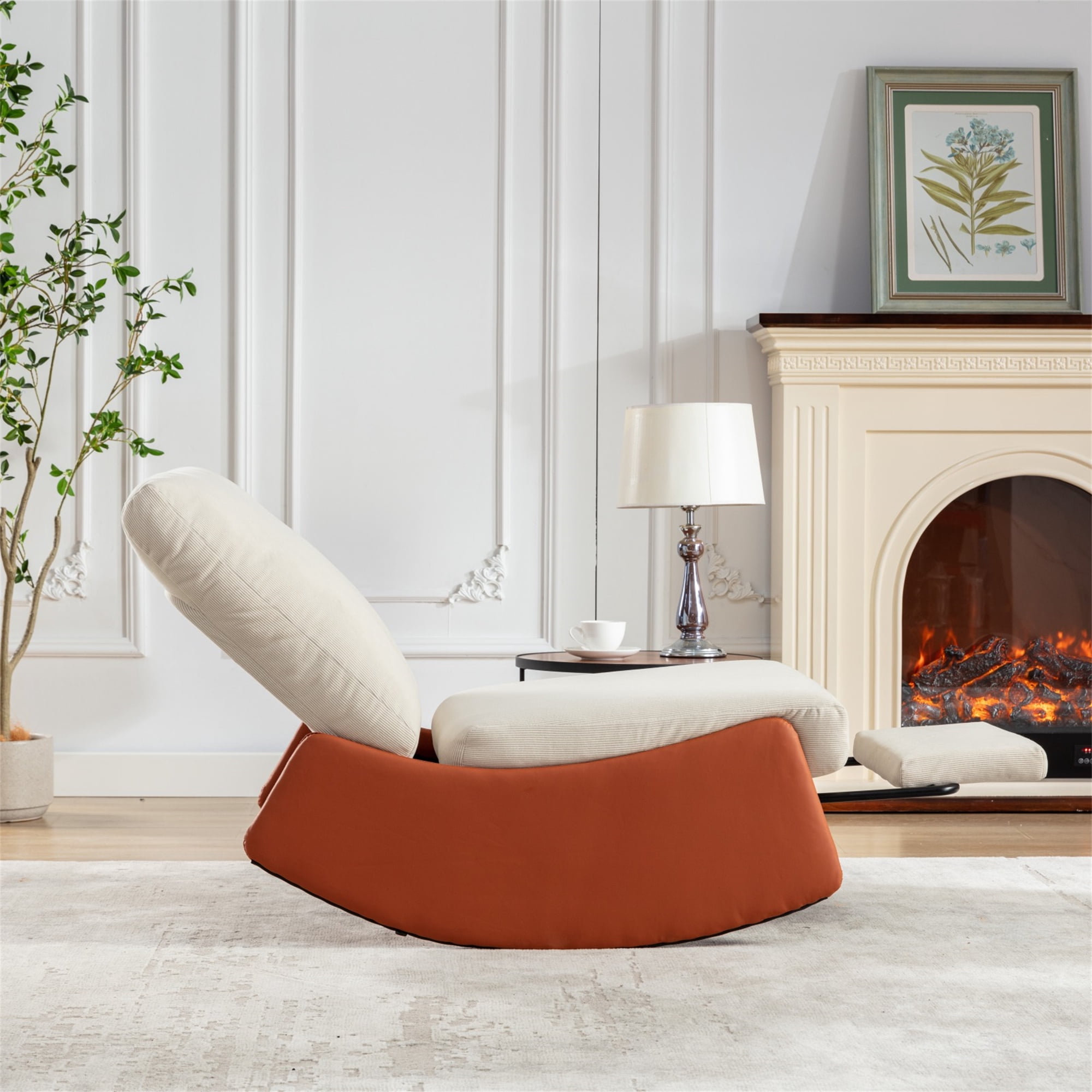 Aukfa Nursery Rocking Chair Comfy Glider Accent Chair w/ Adjustable Backrest for Home Office, Orange