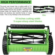 NiamVelo Push Lawn Mower 15-inch Manual Mower 2 WheelsPush Reel Mower with Grass Catcher, Green