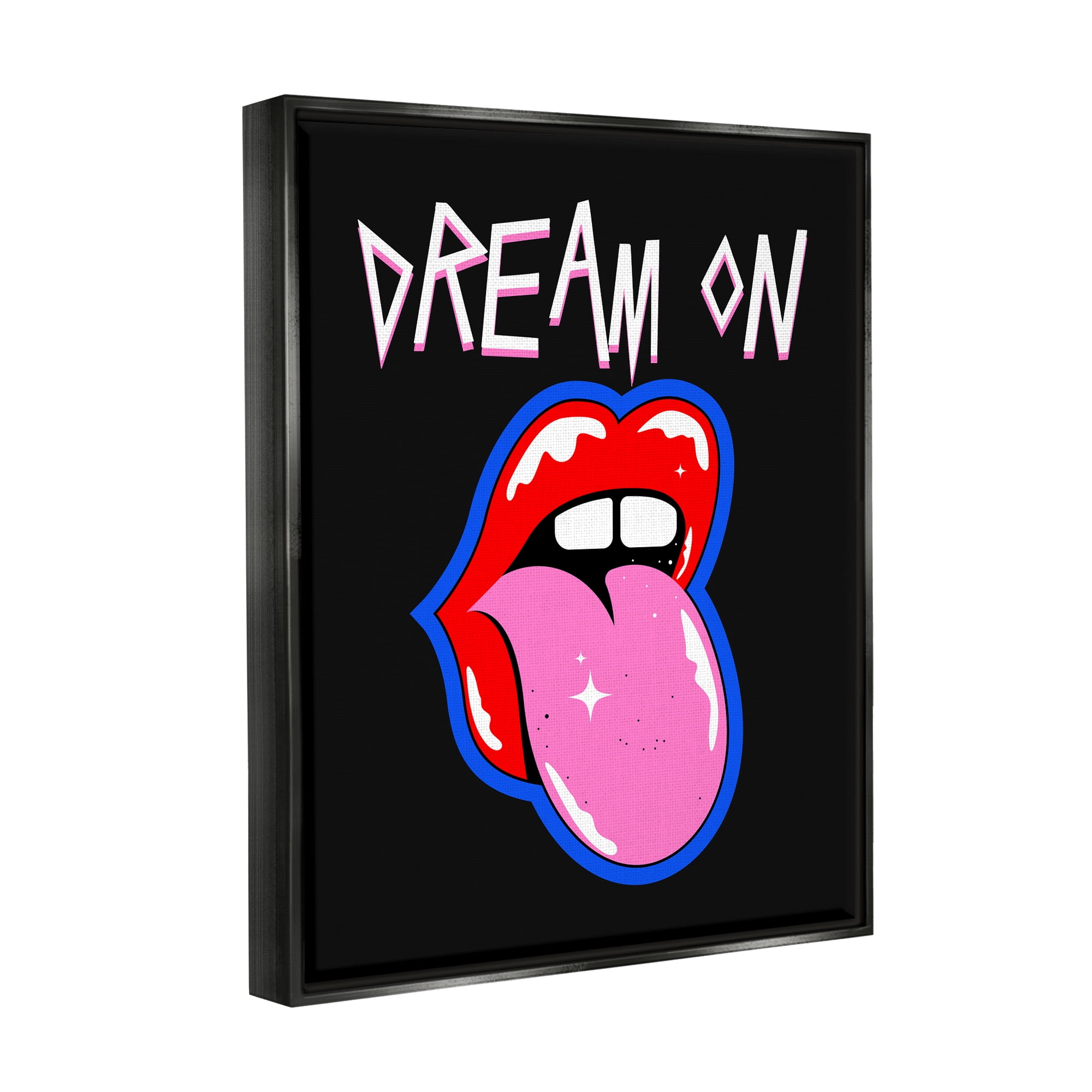 Stupell Industries Dream On with Music Symbol Abstract Painting Black Floater Framed Canvas Art Print Wall Art, 17 x 21