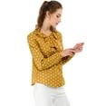 thumbnail image 5 of MODA NOVA Junior's Ruffle Neck Long Sleeve Vintage Heart Polka Dots Blouse Tops Yellow L, 5 of 7