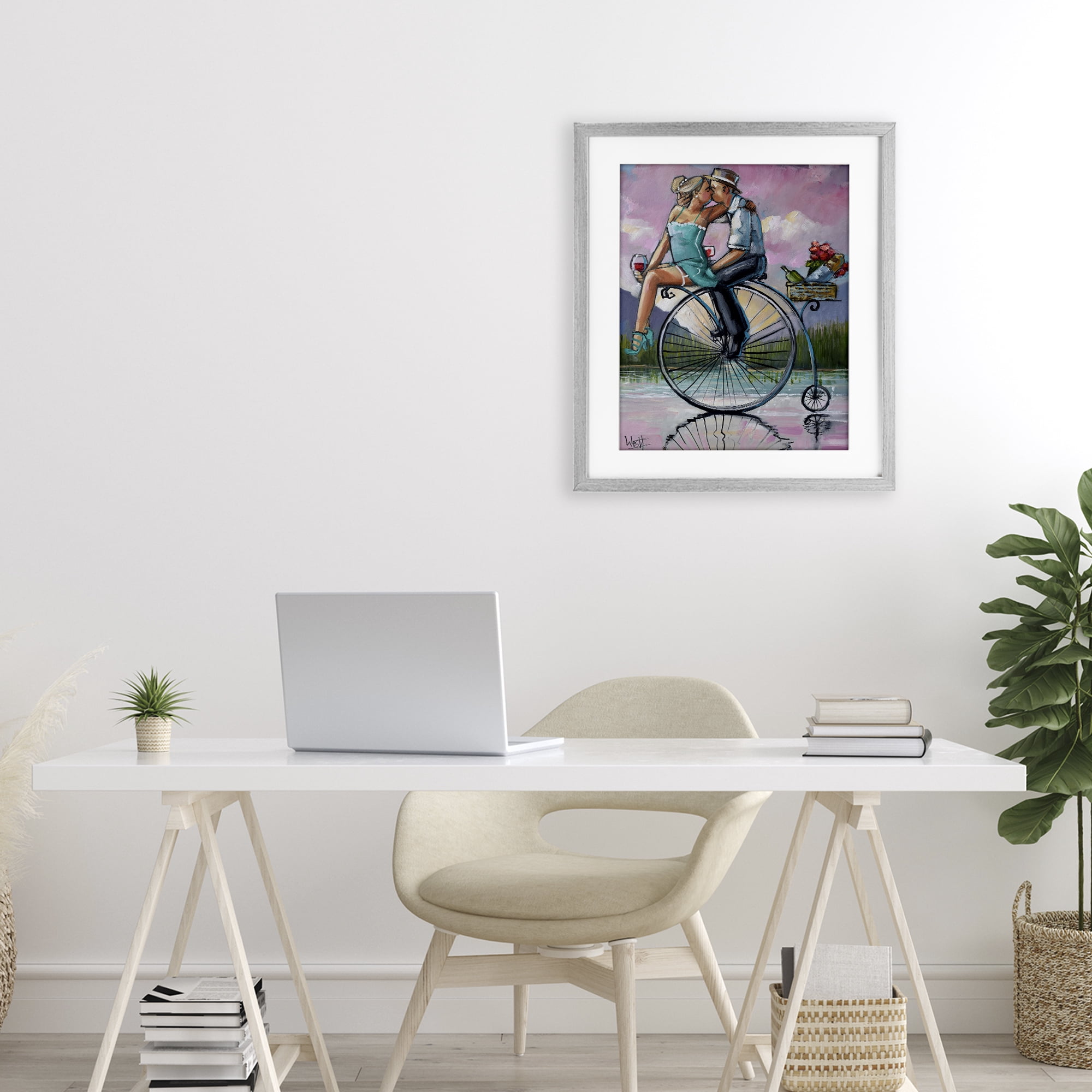 Stupell Industries Romantic Picnic on Bicycle Gray Framed Print Under Glass, design by Ronald West
