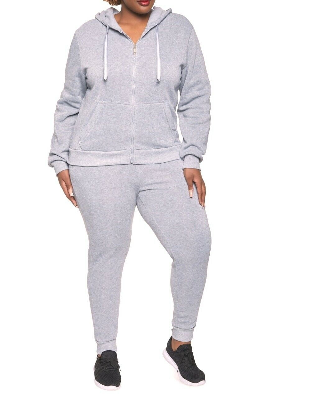 Love's Women's Plus Size Fleece Zip Up Hoodie Track Suit Set Jogging Pants