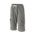 thumbnail image 3 of Men's Corduroy Cargo Capri Pants, Elastic Waist Drawstring 3/4 Long Shorts with Multi-Pockets, Casual Loose Fit Summer Cropped Trousers Gray, 3 of 6