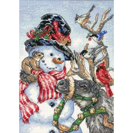 Gold Petite Snowman & Reindeer Counted Cross Stitch Kit-5"X7" 18 Count