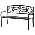 thumbnail image 3 of Steel Outdoor Patio Garden Park Seating Bench with Cast Iron Scrollwork Backrest, Front Porch Yard Bench Lawn Decor, 3 of 4