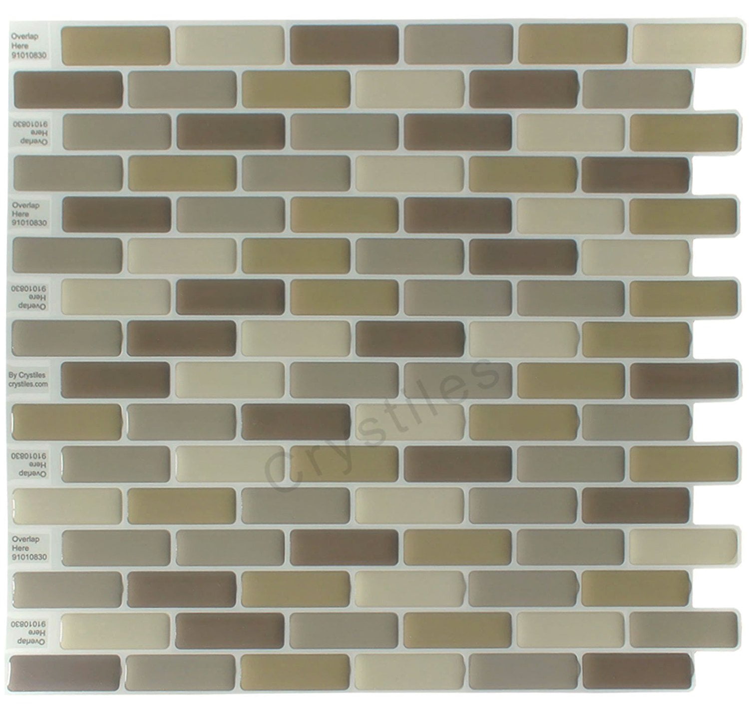 Crystiles® 10' X 10' Multi-Color Vinyl Peel and Stick Backsplash Tile, 6-Sheet Pack, Item #91010830