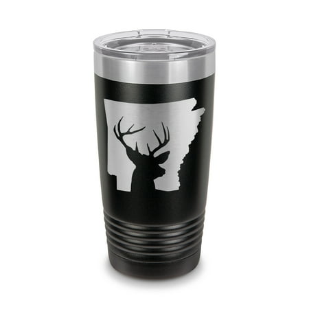 

Arkansas Deer State Tumbler 20 oz - Laser Engraved w/ Clear Lid - Stainless Steel - Vacuum Insulated - Double Walled - Travel Mug - buck hunt hunting rifle ar - Black