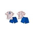 thumbnail image 2 of vera natura Boys 4th of July Outfit Sets Short Sleeve Lapel Star Stripe Print Button Shirt Red Shorts Sets, 2 of 9