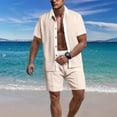 thumbnail image 2 of Afdoent Mens 2 Piece Sets 2026 Men's Summer Casual Lapel Button Up Color Block Shirt Short Sleeve Shirt And Shorts Set Beach Clothes Fashion, 2 of 9