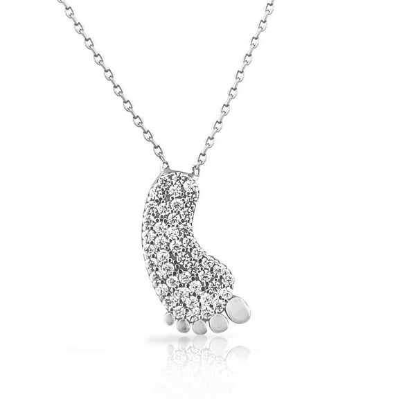 925 Sterling Silver White CZ Foot Pendant Necklace with Chain