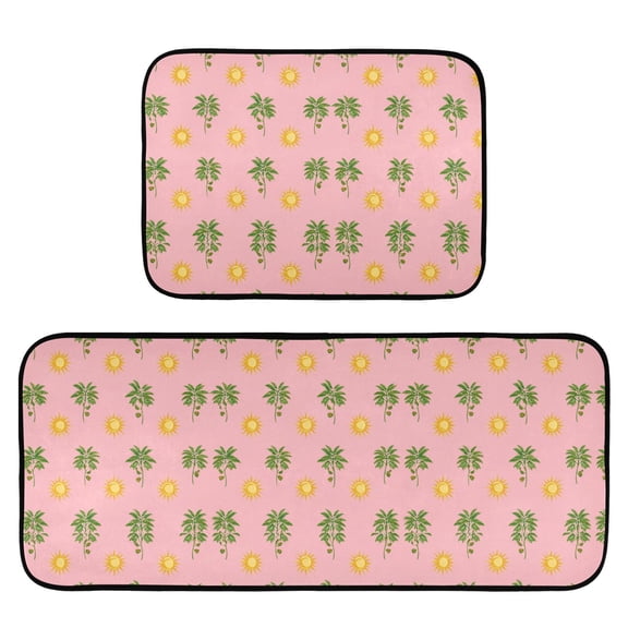 2-Piece Kitchen Mat Set Non Slip Washable Floor Mats Decorative Rugs for Kitchen Sink Laundry Green Palm Tree Pattern